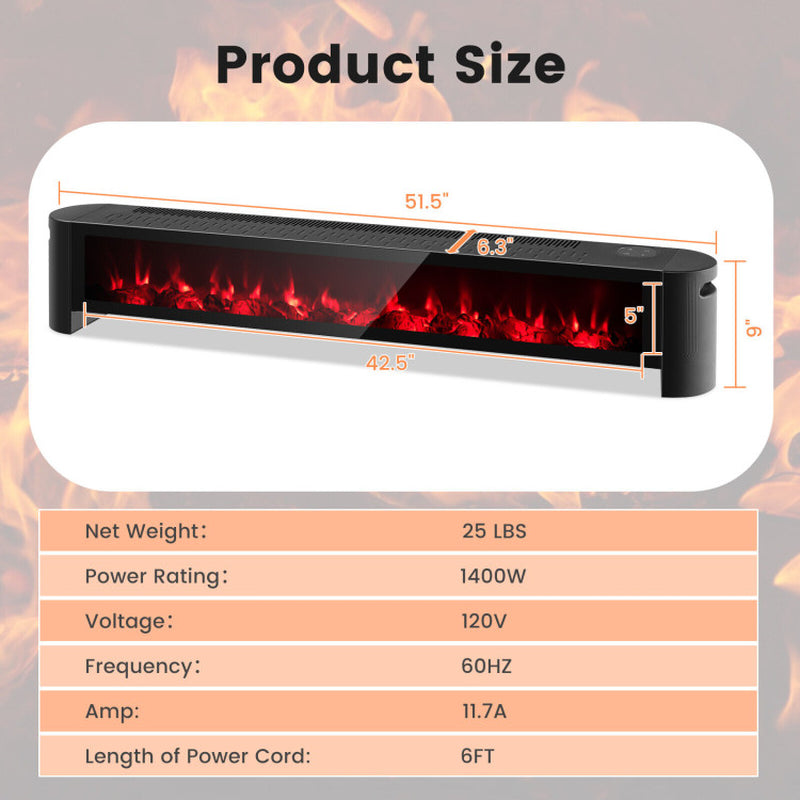 1400W Baseboard Electric Heater with Realistic Multicolor Flame